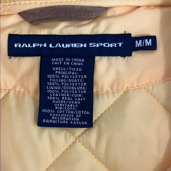 Ralph Lauren Sport Yellow Quilted Genuine Suede Vest with Crest Logo - Size M - Picture 14 of 16